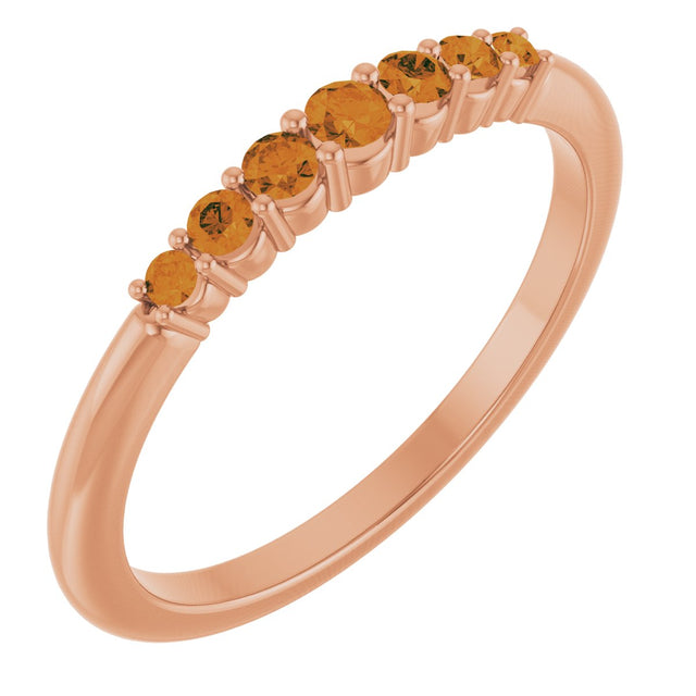 14K Gold Round Natural Citrine Accented Stackable Ring – 2.25mm Stones - Rose Gold
