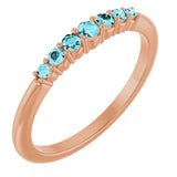 14K Gold Round Natural Blue Zircon Accented Stackable Ring – 2.25mm Stones - Rose Gold