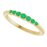 14K Gold Round Natural Emerald Accented Stackable Ring – 2.25mm Stones - Yellow Gold - view 5