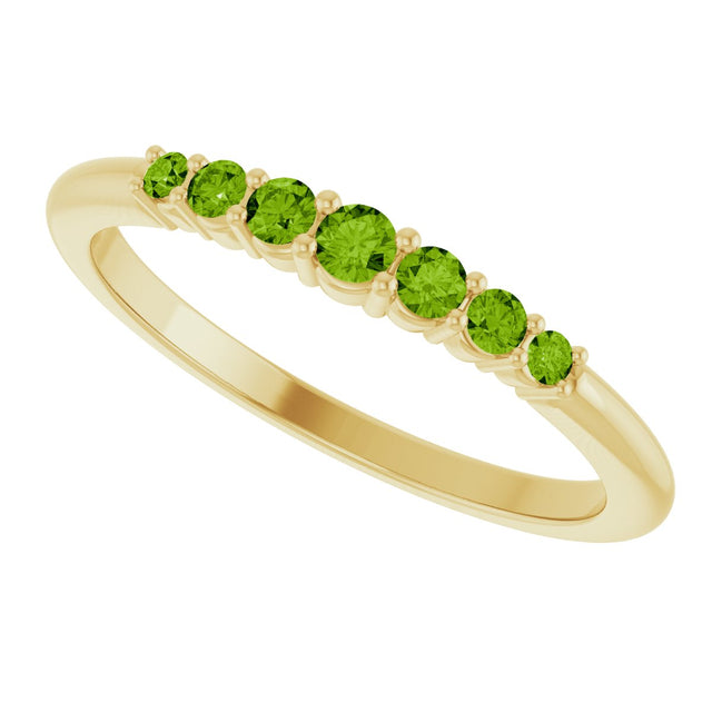14K Gold Round Natural Peridot Accented Stackable Ring – 2.25mm Stones - Yellow Gold - view 5