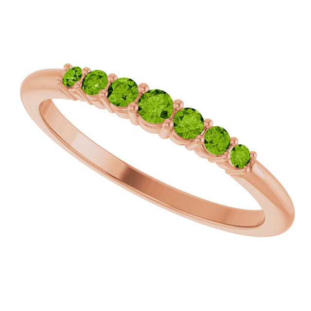 14K Gold Round Natural Peridot Accented Stackable Ring – 2.25mm Stones - Rose Gold - view 5