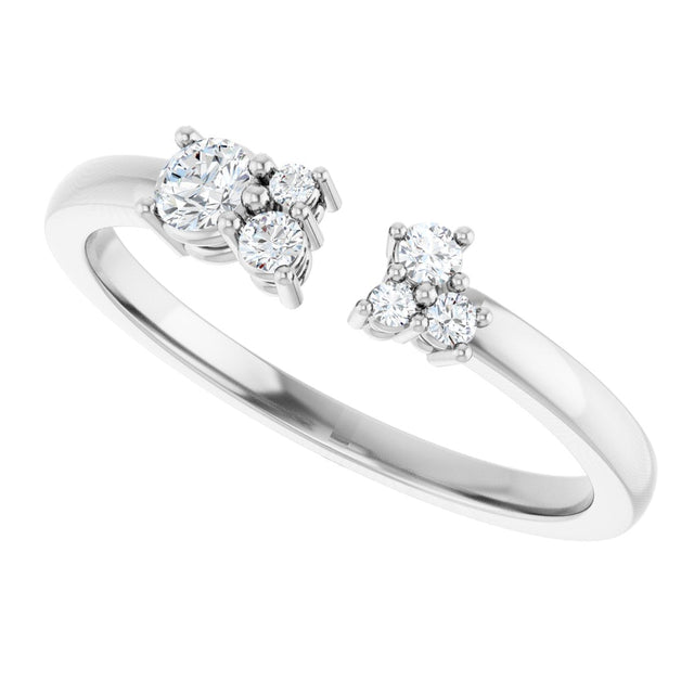 Platinum Round Natural Diamond Accented Negative Space Ring – 3mm Stones - view 5