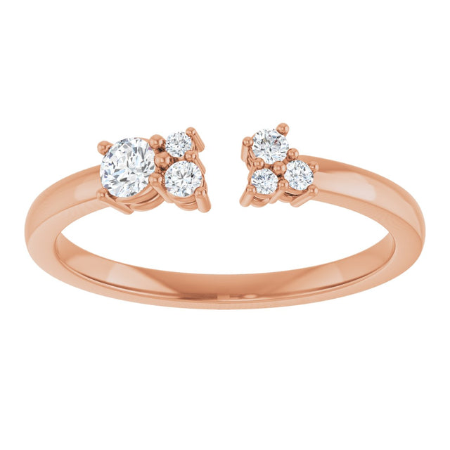 14K Gold Round Natural Diamond Accented Negative Space Ring – 3mm Stones - Rose Gold - view 3