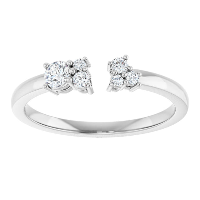 14K Gold Round Natural Diamond Accented Negative Space Ring – 3mm Stones - White Gold - view 3