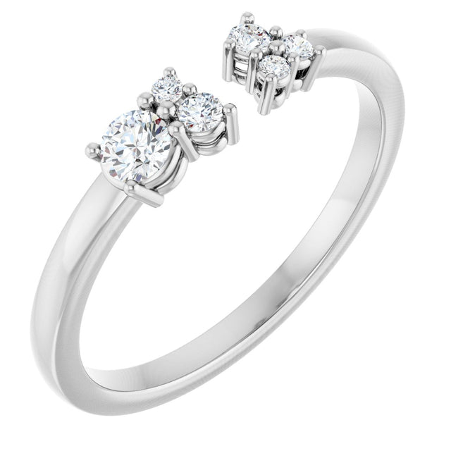 14K Gold Round Natural Diamond Accented Negative Space Ring – 3mm Stones - White Gold