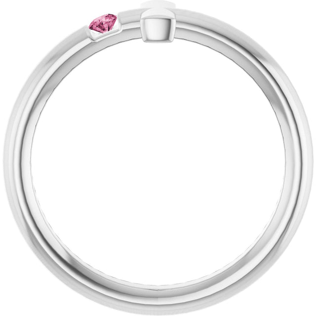 14K Gold Round Natural Pink Tourmaline Sideways Cross Ring - White Gold - view 2