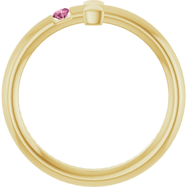 14K Gold Round Natural Pink Tourmaline Sideways Cross Ring - Yellow Gold - view 2
