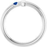 14K Gold Round Natural Blue Sapphire Sideways Cross Ring - White Gold - view 2