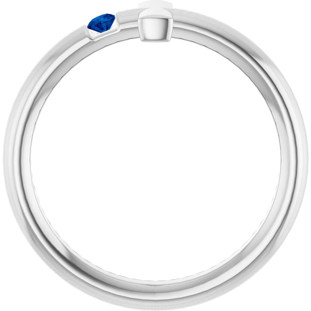 14K Gold Round Natural Blue Sapphire Sideways Cross Ring - White Gold - view 2