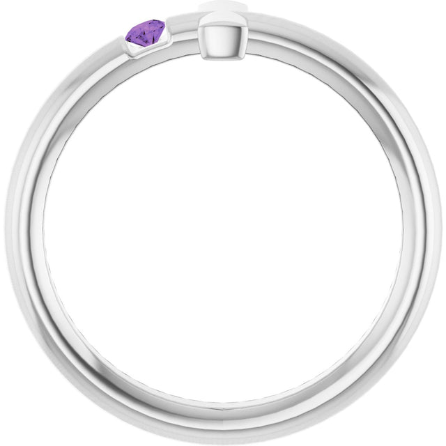 14K Gold Round Natural Amethyst Sideways Cross Ring - White Gold - view 2