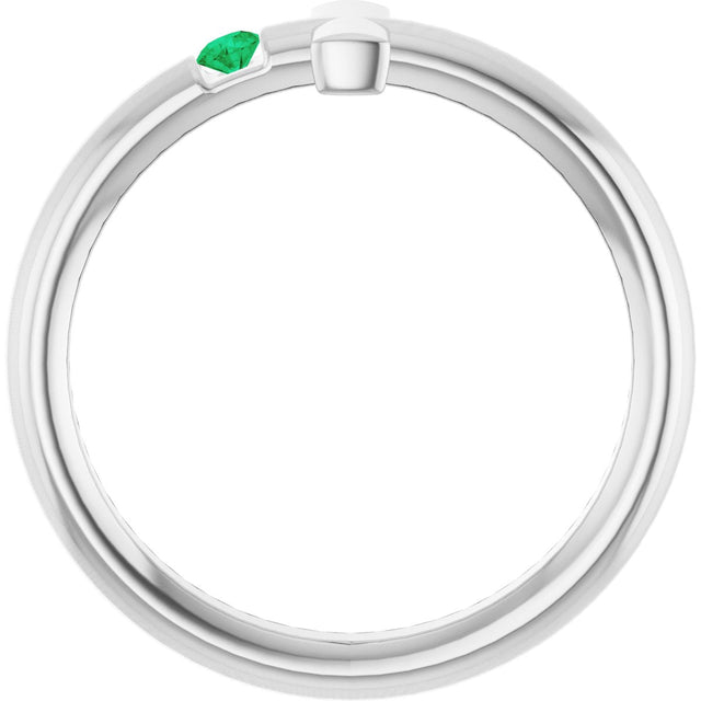 Platinum Round Natural Emerald Sideways Cross Ring - view 2