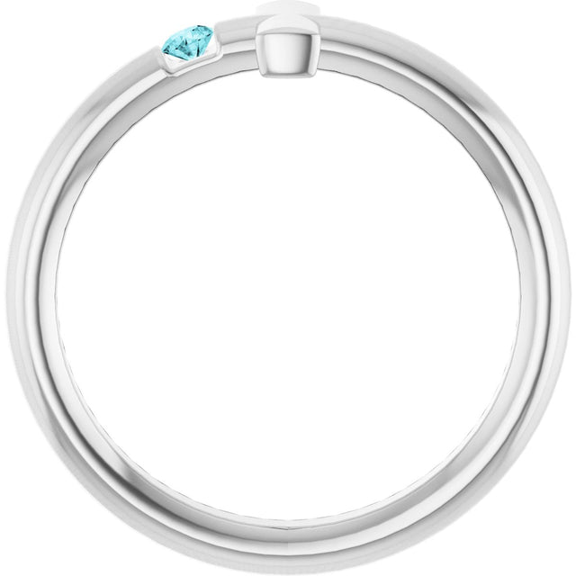 14K Gold Round Natural Blue Zircon Sideways Cross Ring - White Gold - view 2