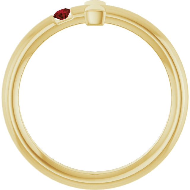 14K Gold Round Natural Mozambique Garnet Sideways Cross Ring - Yellow Gold - view 2