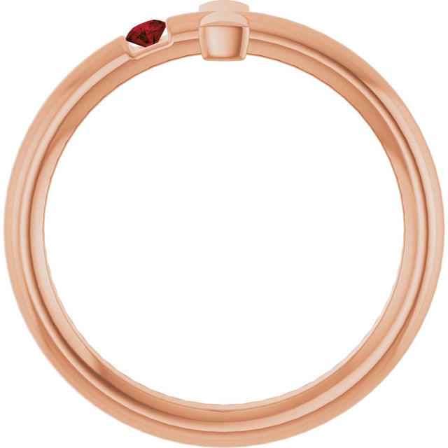 14K Gold Round Natural Mozambique Garnet Sideways Cross Ring - Rose Gold - view 2
