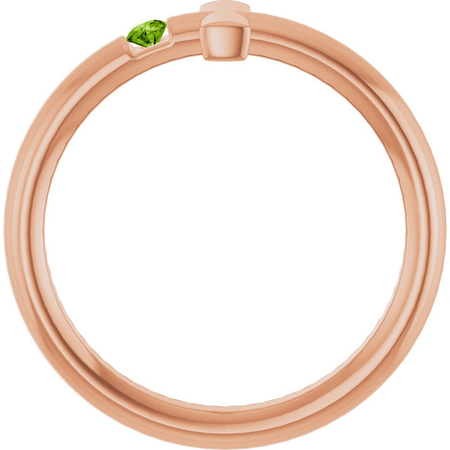 14K Gold Round Natural Peridot Sideways Cross Ring - Rose Gold - view 2