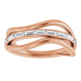 14K Gold Straight Baguette Natural Diamond Accented Freeform Ring - Rose Gold - view 3