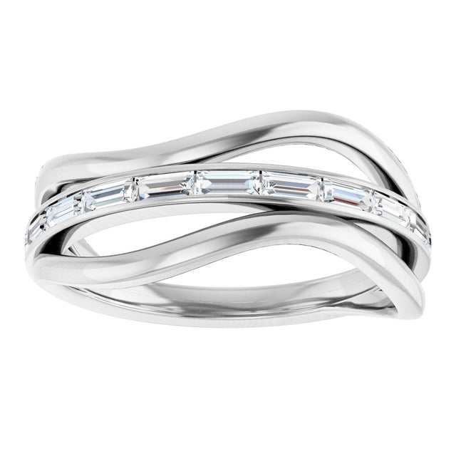 Platinum Straight Baguette Natural Diamond Accented Freeform Ring - view 3
