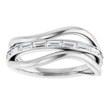 14K Gold Straight Baguette Natural Diamond Accented Freeform Ring - White Gold - view 3