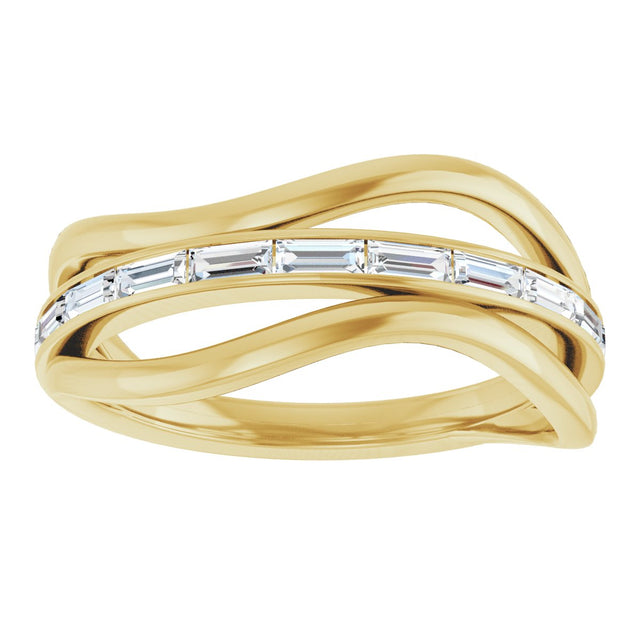 14K Gold Straight Baguette Natural Diamond Accented Freeform Ring - Yellow Gold - view 3