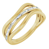 14K Gold Straight Baguette Natural Diamond Accented Freeform Ring - Yellow Gold