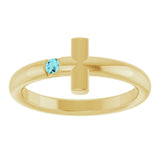 14K Gold Round Natural Blue Zircon Sideways Cross Ring - Yellow Gold - view 3
