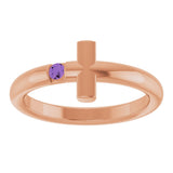 14K Gold Round Natural Amethyst Sideways Cross Ring - Rose Gold - view 3