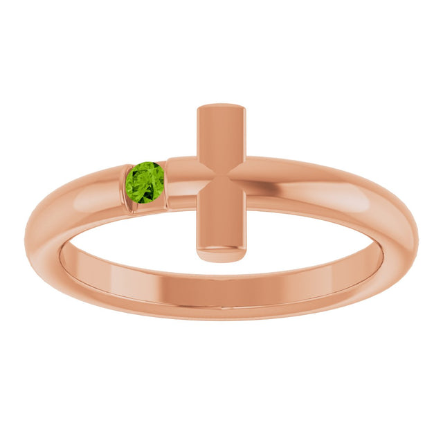 14K Gold Round Natural Peridot Sideways Cross Ring - Rose Gold - view 3