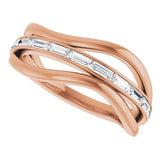 14K Gold Straight Baguette Natural Diamond Accented Freeform Ring - Rose Gold - view 5