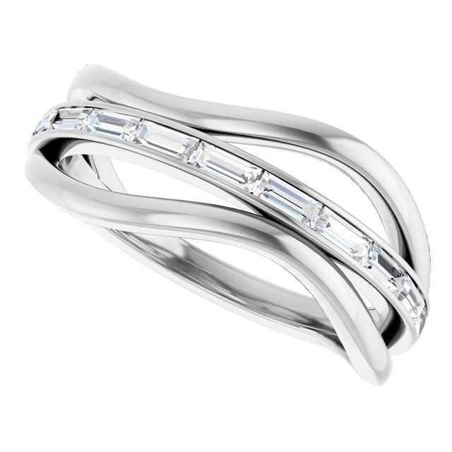 Platinum Straight Baguette Natural Diamond Accented Freeform Ring - view 5