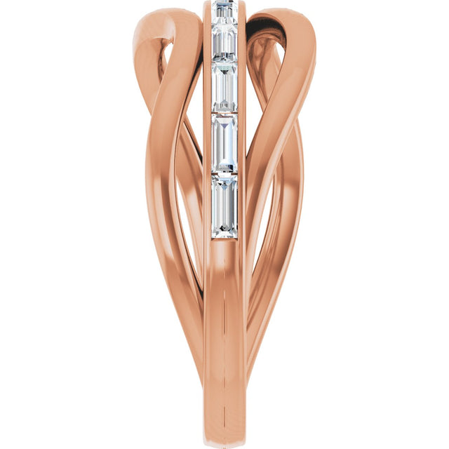 14K Gold Straight Baguette Natural Diamond Accented Freeform Ring - Rose Gold - view 4