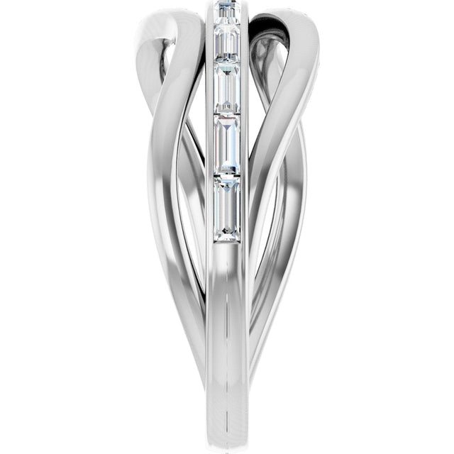 Platinum Straight Baguette Natural Diamond Accented Freeform Ring - view 4