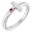 14K Gold Round Natural Pink Tourmaline Sideways Cross Ring - White Gold