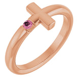 14K Gold Round Natural Pink Tourmaline Sideways Cross Ring - Rose Gold