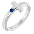 14K Gold Round Natural Blue Sapphire Sideways Cross Ring - White Gold