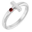 14K Gold Round Natural Mozambique Garnet Sideways Cross Ring - White Gold