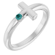 14K Gold Round Natural Alexandrite Sideways Cross Ring - White Gold