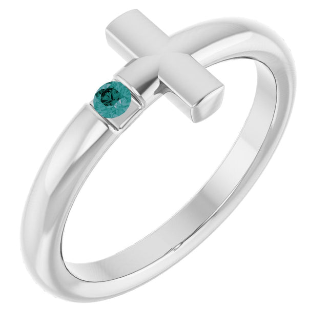 Platinum Round Natural Alexandrite Sideways Cross Ring