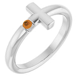Platinum Round Natural Citrine Sideways Cross Ring