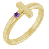 14K Gold Round Natural Amethyst Sideways Cross Ring - Yellow Gold
