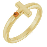14K Gold Round Natural Citrine Sideways Cross Ring - Yellow Gold