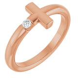 14K Gold Round Natural Diamond Sideways Cross Ring – 2.25mm Stones - Rose Gold