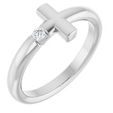 14K Gold Round Natural Diamond Sideways Cross Ring – 2.25mm Stones - White Gold