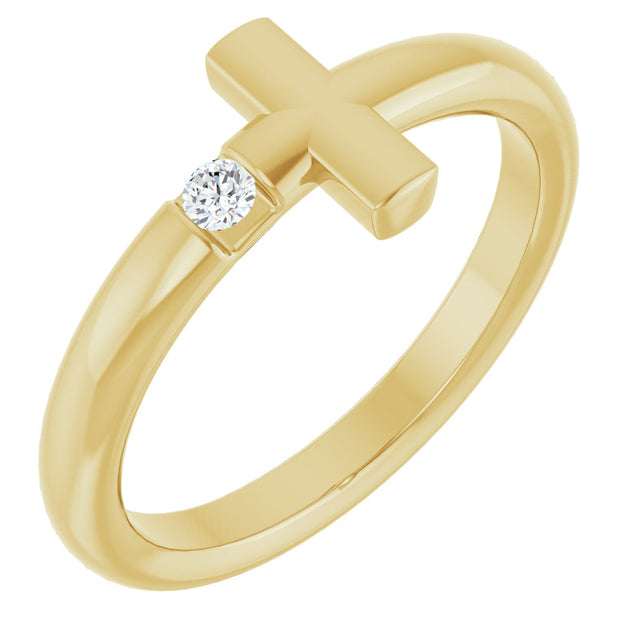 14K Gold Round Natural Diamond Sideways Cross Ring – 2.25mm Stones - Yellow Gold