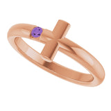 14K Gold Round Natural Amethyst Sideways Cross Ring - Rose Gold - view 5