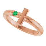 14K Gold Round Natural Emerald Sideways Cross Ring - Rose Gold - view 5