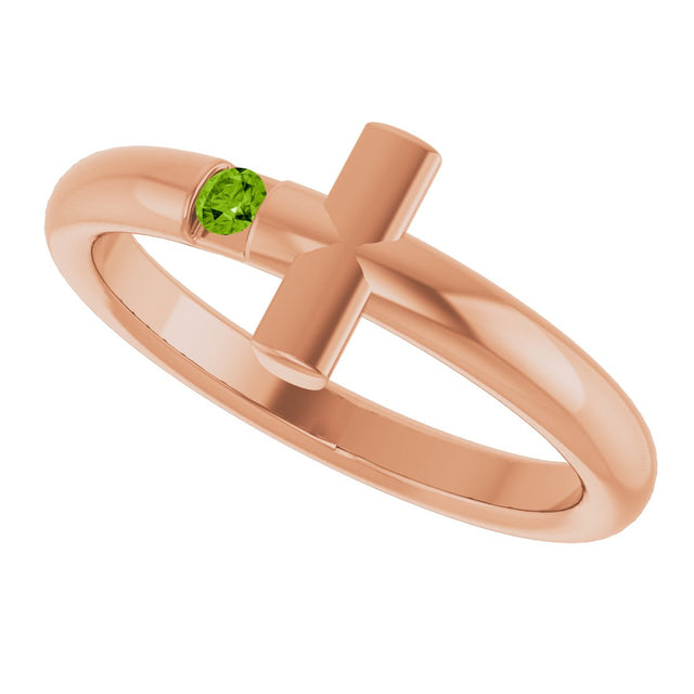 14K Gold Round Natural Peridot Sideways Cross Ring - Rose Gold - view 5
