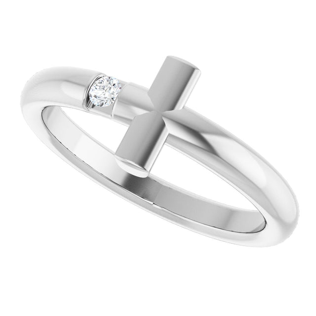14K Gold Round Natural Diamond Sideways Cross Ring – 2.25mm Stones - White Gold - view 5
