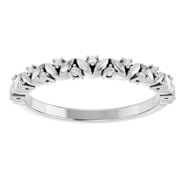 14K Gold Round Natural Diamond Accented Leaf Stackable Ring - view 3