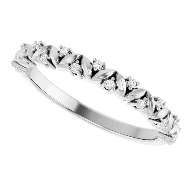 14K Gold Round Natural Diamond Accented Leaf Stackable Ring - view 5