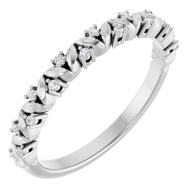 14K Gold Round Natural Diamond Accented Leaf Stackable Ring